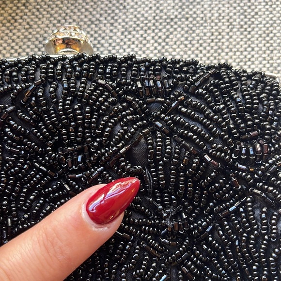 Vintage Black Beaded clutch bag with silver chain , Circa 2007 - Picture 12 of 17